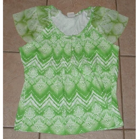 Green Print Sz Medium Soft Stretchy Cotton Pintuck Shirt CARIBBEAN JOE - Picture 1 of 2
